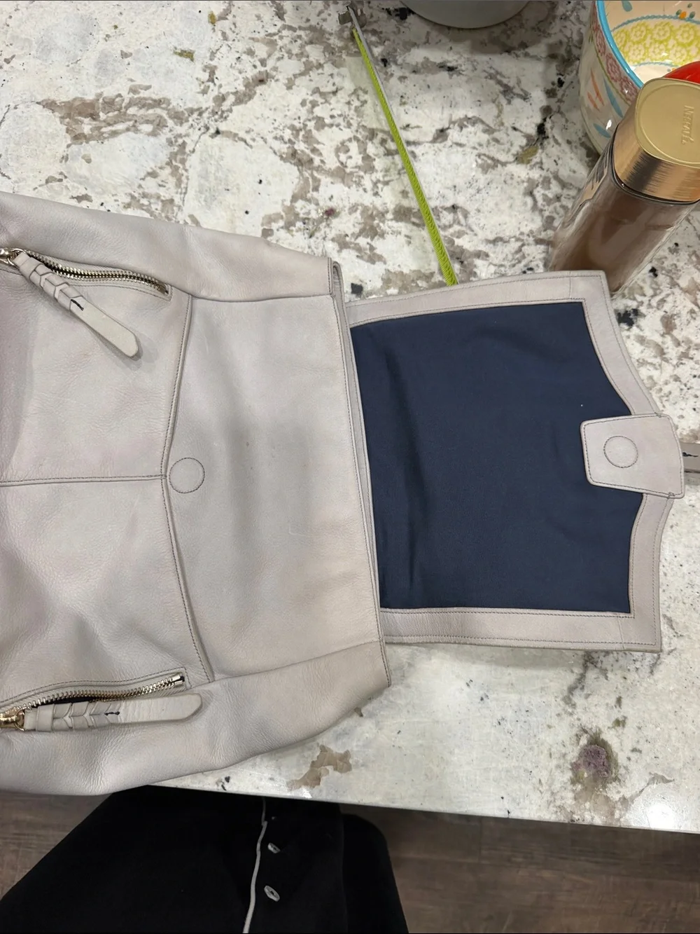 Cole Haan Light greyLeather Backpack with Braided Accents